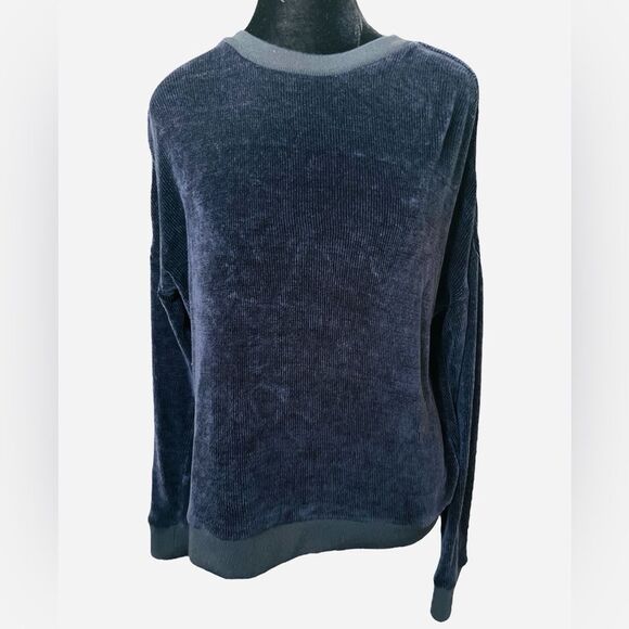 TIBI Summer Terry Crewneck Sweatshirt Women’s Size S Navy Ribbed Casual Top - Picture 5 of 10